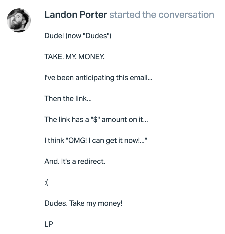 Email from Landon Porter